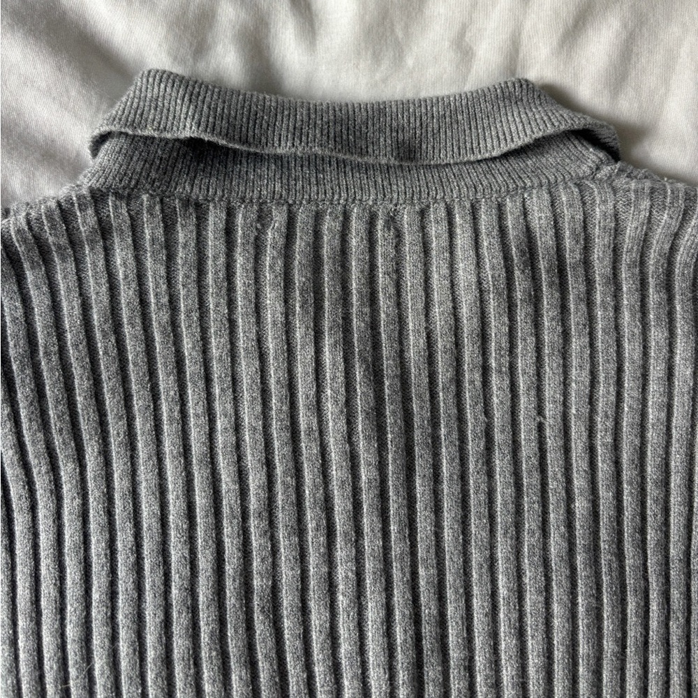 Grey Ribbed Collared Cardigan - Picture 8 of 8